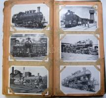 190 db vegyes vasutas képeslap régi albumba rendezve - reprintek, MÁV szerelvények, speciális vasuta...
