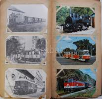 190 db vegyes vasutas képeslap régi albumba rendezve - reprintek, MÁV szerelvények, speciális vasuta...