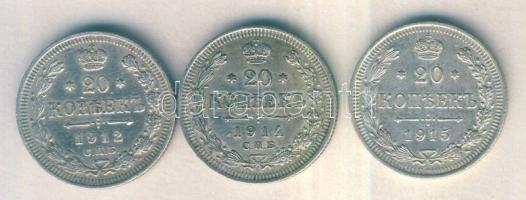 Cári Oroszország 1912-15. 20k Ag (3x) T:2+,2 / Russian Empire 1912-15. 20 Kopeks Ag (3x) C:XF+,XF