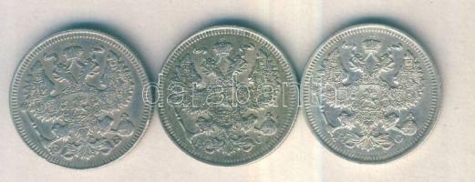 Cári Oroszország 1912-15. 20k Ag (3x) T:2+,2 /
Russian Empire 1912-15. 20 Kopeks Ag (3x) C:XF+,XF