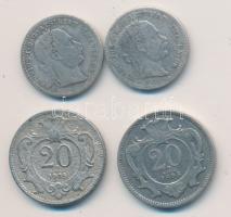 Ausztria 1869. 10Kr Ag + 1872. 10Kr Ag + 1895. 20h + 1908. 20h T:2-,3,3- / Austria 1869. 10 Kreuzer Ag + 1872. 10 Kreuzer Ag + 1895. 20 Heller + 1908. 20 Heller C:VF,F,VG