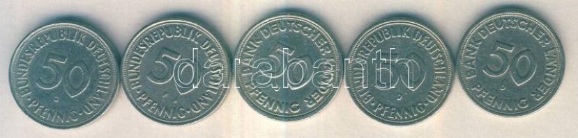 NSZK 1949D,J 50Pf (2x) + 1950D,F,G 50Pf (3x) T:2,2- / Germany Federal Republic 1949D,J 50 Pfennig (2x) + 1950D,F,G 50 Pfennig (3x) C:XF,VF