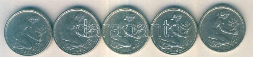 NSZK 1949D,J 50Pf (2x) + 1950D,F,G 50Pf (3x) T:2,2- /
Germany Federal Republic 1949D,J 50 Pfennig (...