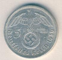 Német 3. Birodalom 1936A 5M Ag "Hindenburg" T:2 /  German Third Reich 1936A 5 Marks Ag "Hindenburg" C:XF