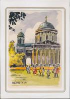 Németh Mátyás vajdasági festő: Esztergomi Bazilika, akvarell-papír, paszpartuban, jelzett, 24x17cm