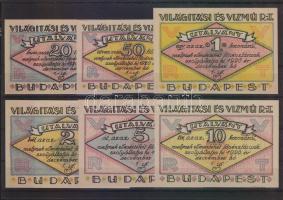 Budapest 1920. "Világítási és Vízmű R.T." 20f, 50f, 1K, 2K, 5K, 10K T:I