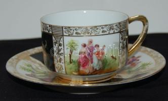 Régi osztrák porcelán teás csésze kistányérral gazdagon aranyozva és díszítve / Chinaware tea-cup and plate
