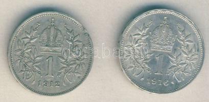 Ausztria 1912 1K Ag + 1916. 1K Ag T:2+,2 / Austria 1912. 1 Corona Ag + 1916. 1 Corona Ag C:XF+,XF