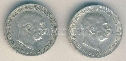 Ausztria 1912 1K Ag + 1916. 1K Ag T:2+,2 /
Austria 1912. 1 Corona Ag + 1916. 1 Corona Ag C:XF+,XF