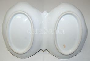 Virágokkal díszített finoman aranyozott jelzés nélküli porcelán kínáló / Chinaware bowl without sign...