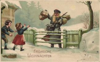 Christmas, postman Emb. litho