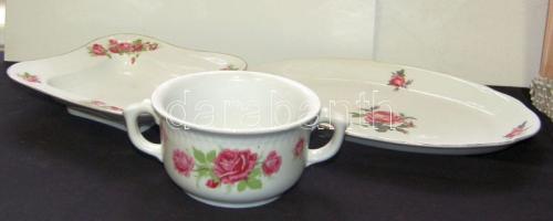 3 darabos Zsolnay jelzett porcelán tálaló készlet (az egyik nem szembetűnő helyen javítva) / Zsolnay chinaware bowl set (repaired)