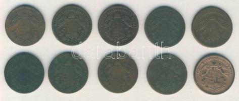 1868. 1Kr "angyalos címer" (5x) + 1872. 1Kr "angyalos címer" (5x) T:2-,3,3-