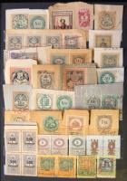 Közel 400 db magyar illetékbélyeg, egy része kivágásokon, 8 lapos berakóban