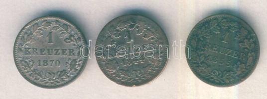 Német Államok/Bajorország 1844. 1Kr Ag + 1855. 1Kr Ag + Német Államok/Württemberg 1870. 1Kr Ag T:2,2- / Germna States/Bavaria 1844. 1 Kreuzer Ag + 1855. 1 Kreuzer Ag + German States/Wurttemberg 1870. 1 Kreuzer Ag C:XF,VF