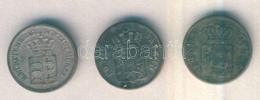 Német Államok/Bajorország 1844. 1Kr Ag + 1855. 1Kr Ag + Német Államok/Württemberg 1870. 1Kr Ag T:2,2...