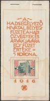 1916 Hadisegélyező hivatali bélyegfüzet, megázott, hiányos füzetlapok benne 28 részben összeragadt bélyeg