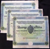 Győr 1938. Magyar Waggon és Gépgyár Részvénytársaság 20P-ről szóló részvénye (3x) köztük egyugrású sorszámú is