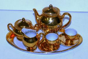 8 darabos aranyozott mini porcelán baba teázó készlet / Chinaware doll tea set