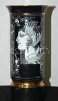 Szász Endre által tervezett Hollóházi porcelán váza 20cm magas / Faces designed by Endre Szasz Hollohaza chinaware vase