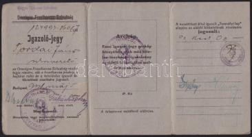 Magyar Tűzharcos Szövetség igazoló jegye, frontharcos jelvény viselésére