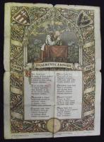 1914 Imádkozik a király nagyméretű, címeres emléklap hadisegély pecséttel. Ép, de gyűrött / Military warrant 34x48 cm