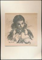 Ék Sándor (1902-1975): Lány galambbal, kőnyomat-papír, jelzett, 14x14cm