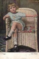 13 db háború előtti művészi Gyermek motívumlap, sok szignós / 13 Children topic cards