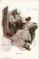 6 db háború előtti művészi, szignós Párok motívumlap, jó művészek / 6 Couples topic cards