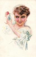 6 db háború előtti művészi, szignós Párok motívumlap, jó művészek / 6 Couples topic cards