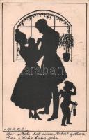 5 db háború előtti művészi Sziluett stílusú motívumlap, több szignós / 5 Silhouette motif cards