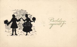 5 db háború előtti művészi Sziluett stílusú motívumlap, több szignós / 5 Silhouette motif cards