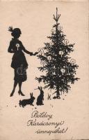 5 db háború előtti művészi Sziluett stílusú motívumlap, több szignós / 5 Silhouette motif cards