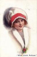 6 db háború előtti, jó minőségű művészi, szignós Hölgyek motívumlap, több jó művésszel (Usabal, Barb...