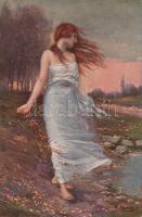 6 db háború előtti, jó minőségű művészi, szignós Hölgyek motívumlap, több jó művésszel (Usabal, Barb...