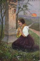 14 db háború előtti, jó minőségű Művész lap, lithokkal / 14 Art postcards