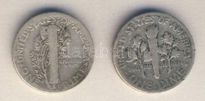 USA 1941. 1d Ag "Mercury" + 1946. 1d Ag "Roosevelt" T:2-/3 / USA 1941. 1 Dime Ag "Mercury" + 1946. 1 Dime Ag "Roosevelt" C:VF/F