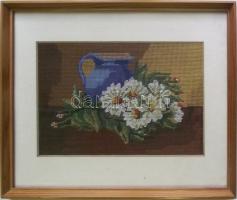 Virágokat ábrázoló gobelin keretben 35x45cm