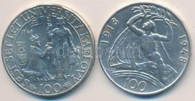 Csehszlovákia 1948. 100K Ag (2x) "Károly Egyetem évforduló" + "Függetlenség" T:2