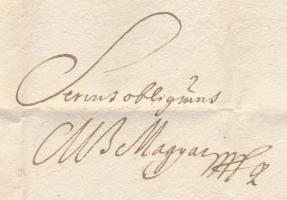 1723 Magyar aláírású viaszpecsétes levél Pozsonyból Nagyszombatba / Letter from Pressburg to Trnavie...