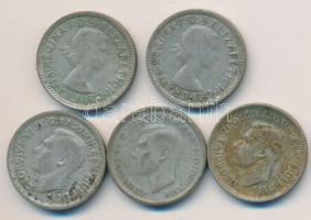 Ausztrália 1948-1958. Sixpence Ag (5x) klf évszámokkal! T:2-,3 / Australia 1948-58. Sixpence Ag (5x) different years C:VF,F