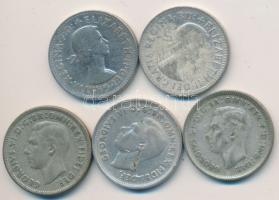 Ausztrália 1948-1960. 1 Sh Ag (5x) klf évszámokkal! T:2-,3 / Australia 1948-60. 1 Shilling Ag (5x) different years C:VF,F