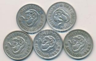 Ausztrália 1948-1960. 1 Sh Ag (5x) klf évszámokkal! T:2-,3 / Australia 1948-60. 1 Shilling Ag (5x) d...