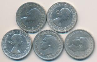 Ausztrália 1946-1961. 1 Sh Ag (5x) klf évszámokkal! T:2,2- / Australia 1946-61. 1 Shilling Ag (5x) different years C:XF,VF