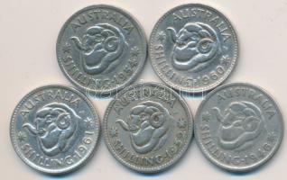 Ausztrália 1946-1961. 1 Sh Ag (5x) klf évszámokkal! T:2,2- / Australia 1946-61. 1 Shilling Ag (5x) d...
