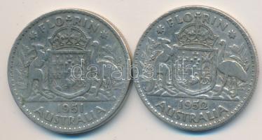 Ausztrália 1951-1952. 1Fl Ag (2x) T:2- / Australia 1951-52. 1 Florin Ag (2x) C:VF