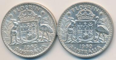 Ausztrália 1960-1963. 1Fl Ag (2x) T:2 / Australia 1960-63. 1 Florin Ag (2x) C:XF