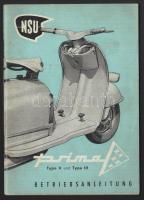 Prima V és III típusú motorkerékpár használati útmutatója részletes műszaki rajzokkal és adatokkal, szép állapotban, német nyelven