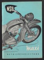 NSU Max típusú motorkerékpár használati útmutatója részletes műszaki rajzokkal és adatokkal, szép állapotban, német nyelven