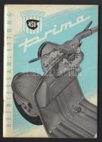 NSU Prima típusú motorkerékpár használati útmutatója részletes műszaki rajzokkal és adatokkal, szép állapotban, német nyelven